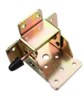 Kickass 90 Degree Folding Self Locking Hinge With Heavy Duty Furniture Foot Bracket Galvanized Metal Iron Dark Bronze Finish shown from the side.