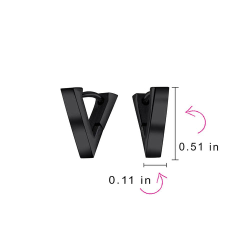 Two Piece Geometric Triangle V Shape Huggie Earrings For Women And Men Stainless Steel Silver Black Plated Hypoallergenic Unisex Set Modern