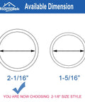 Diagram showing dimensions of closet door finger pulls with 2-1/16 inch and 1-5/16 inch options for bypass sliding doors.