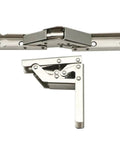 Straight Up Heavy Duty Folding Shelf Bracket With Extendable Wall Mount Support Hinge, Rock Solid Cold Rolled Steel Corrosion Resistant Construction For No Sweat Install, 2 Pack Silver in silver metal with hinge mechanism.
