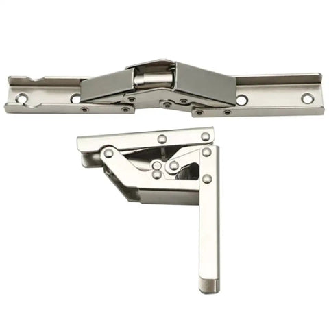 Straight Up Heavy Duty Folding Shelf Bracket With Extendable Wall Mount Support Hinge, Rock Solid Cold Rolled Steel Corrosion Resistant Construction For No Sweat Install, 2 Pack Silver in silver metal with hinge mechanism.
