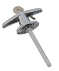 Zinc Alloy T Handle Lock With Rear Fix, Keyed Differ For Caravan RV Trailer Shed And Campervan, silver, close-up view