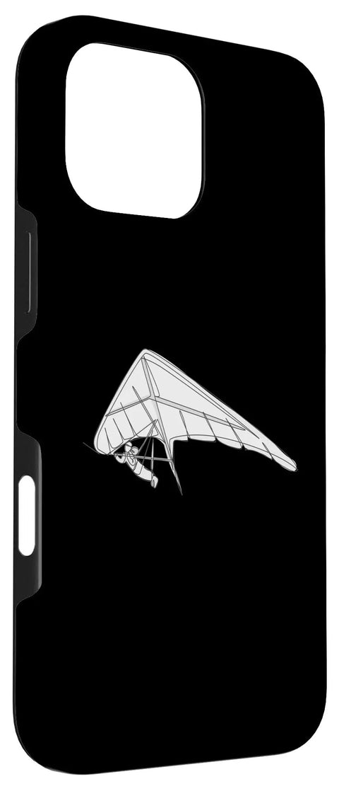 Black Hang Gliding Themed iPhone 16 Pro Max Case with Double Layer Protection, featuring minimalist glider design, scratch resistant.