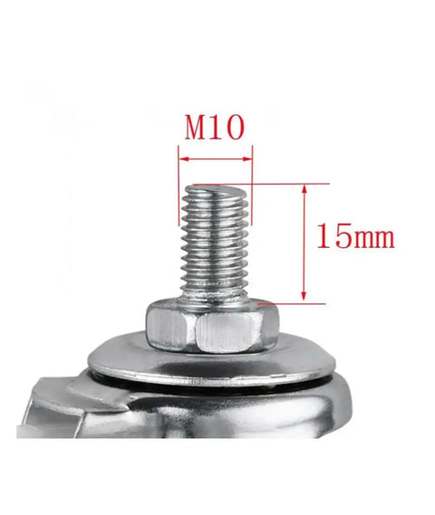 Close-up of M10 screw thread on Five Pack 2 Inch Light Black PP Stem Casters Movable Screw In M10 Furniture Universal Wheels