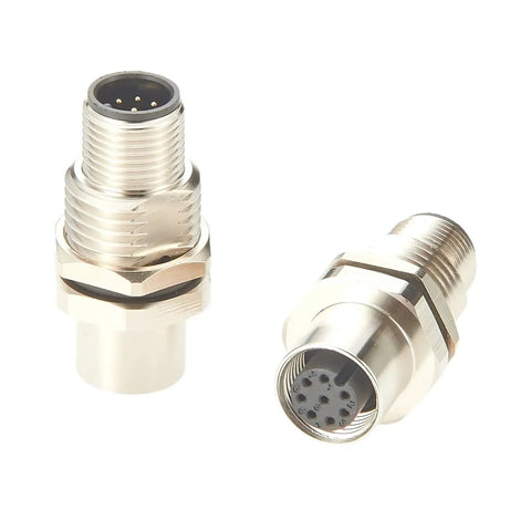 8 Pin M12 A Code Bulkhead Connector Male To Female IP67 Panel Mount Feedthrough for Automation Control Cabinets and Robotics