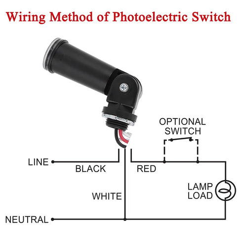 Wiring diagram of Outdoor Photoelectric Sensor 120V AC Photocell Light Switch Dusk To Dawn Swivel Mount Conduit Lighting Control