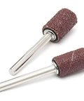 Pro Grade 120 Grit Sanding Drum Bands Set For Rotary Tool Kit With 2 Mandrels, Silicon Carbide Sleeves, close-up on mandrels.