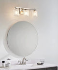 Sleek Modern Bathroom Light Fixtures With Three Crystal Glass Vanity Lights Over Mirror In Brushed Nickel Finish G9 Bulb Not Included