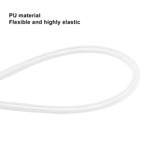 Close-up view of clear PU flexible 1/8 inch OD pneumatic tubing loop, durable for air brakes, compressors, fluid transfer, 32.8 ft long