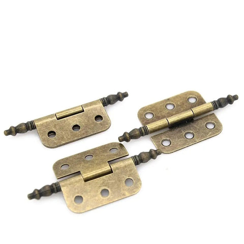 Eight Piece Vintage Antique Brass Flap Hinges With Lengthened Axis For Wooden Boxes Jewelry Cases Cabinets And Cupboards