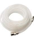 Heavy Duty Clear EVA Air Compressor Hose And 5X8mm Pneumatic Tubing coiled with Type C connectors for shop ventilation.