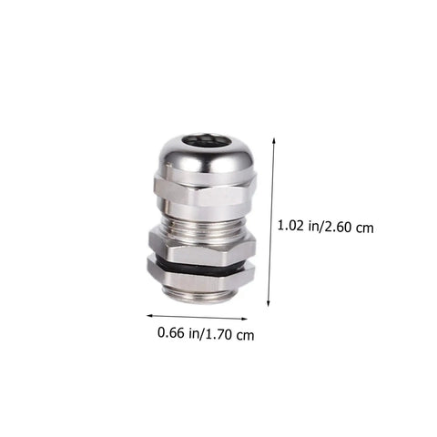 5 Pack Waterproof Cable Glands Joint Kit For Wire Sealing Durable Metal Glands close-up showing size dimensions in inches and cm