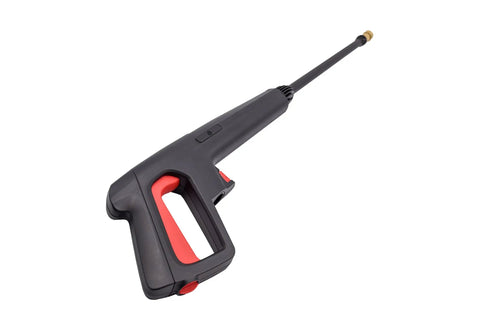 BC111HS Pressure Washer Bundle With 1600 PSI Electric Unit trigger gun, black and red, angled view, isolated on white