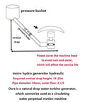 Diagram of 300W Portable Micro Hydroelectric Generator for Off-Grid Power, showing pressure bucket and pressure tube setup.