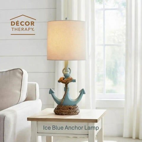 Anchor Accent Lamp With Cozy Coastal Vibe In Antique Iced Blue Resin Anchor Base Easy On Off Push Through Switch Nautical Decor Lighting For Living Room Bedroom Or Desk on a side table with a sofa