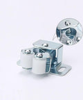 Four Piece Cabinet Door Catches Featuring Bulletproof Magnetic Dampers And Adjustable Metal Mounts For Kitchens And Wardrobes With A Dead Simple Install That Delivers Slick Soft Close Action Every Time - close-up of metal catch with rollers.