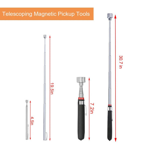Three Pack Telescoping Magnetic Pickup Tool Set With A 15 Lb Magnet Reach From 7.2 To 30.7 Inches Plus An Extendable 1 Lb Magnet From 4.5 To 19.5 Inches And A 24 Inch Flexible Bendable Magnet Sweep Retriever For Easy Hidden Object Retrieval display
