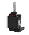 60x60mm Linear Stage XY Translation Stage With Single Linear Guide Sliding Track For Optical Waveguide Alignment And Core Adjustment Built To Last Aluminum Alloy Black Anodized Rock Solid Performance For Precision Packaging Systems shown in vertical position