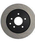 Front view of Centric Premium rear brake rotor with black center hub and five lug holes