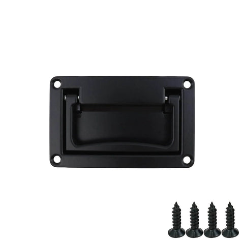 Recessed Flush Pull Handle With Mounting Screws In Black For Deck Hatch And Toolbox 3.74 By 2.36 Inch Zinc Alloy Rust Proof And Corrosion Resistant Easy Install 95 By 60mm With 83.5mm And 48mm Hole Spacing Pack Of 1 By Viongna front view with screws