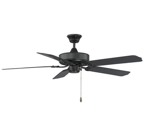 Downrod Mount Ceiling Fan With Five Black Blades Flat Black Finish 52 Inch Sweep Indoor Outdoor Safe Mission Style 120 Volt Operation Beefy Build