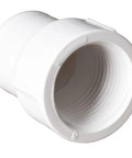 Close-up of a PVC reducer 1/2 to 3/4 inch coupling with threads, from the Ten Pack PVC Reducing Female To Female Threaded Couplings set for plumbing.