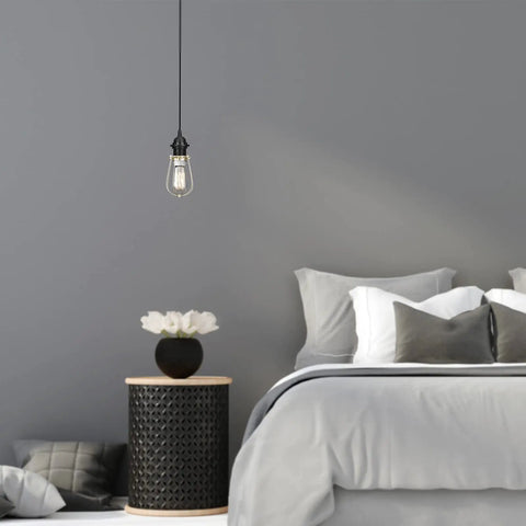Bedside view with 6 Pack Plug In Hanging Light Kit With 12 Foot Cord And On Off Switch For E26 E27 Pendant Lantern Lamps Black
