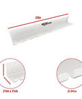 No Fuss Wall Mounted Air Tool Rack Organizer For Garage Shop Or Enclosed Trailer Holds 10 Pneumatic Wrenches And Guns With Slick Aluminum Build And Beefy USA Craftsmanship Silver, showing 20-inch aluminum rack with dimensions.