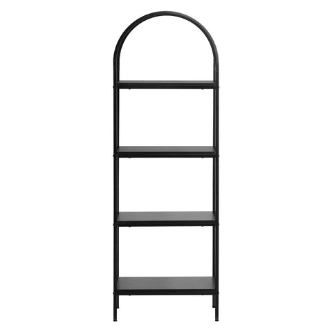 Tall Freestanding Arched 4 Tier Open Storage Shelf With Heavy Duty Metal Frame Industrial Display Unit Black Book Organizer