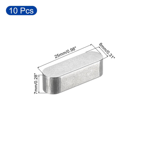Round-ended feather key, stainless steel, 8x7x25 mm, 10 pcs