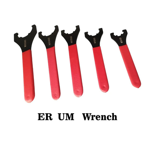 Heavy Duty Type ER Wrench For ER16 ER20 ER25 ER32 ER40 Collet Chuck Nut Spanner Fit CNC Router Engraving Spindle Tool Holder High Torque Alloy Steel set of five with red handles.