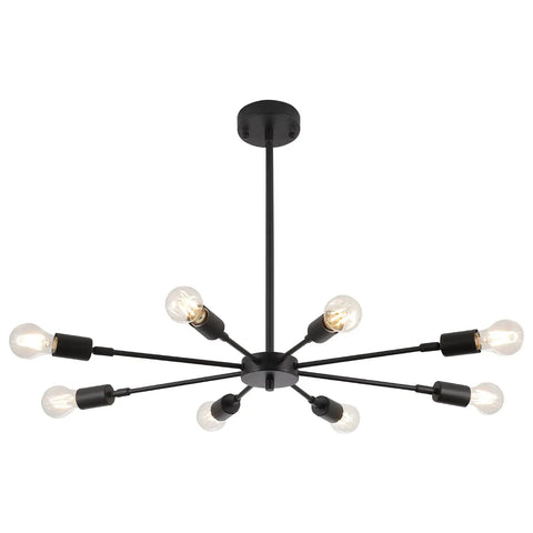 Dope Modern Sputnik 8-Light Industrial Matte Black Chandelier With 180 Degree Rotatable Lamp Cups for versatile home lighting.