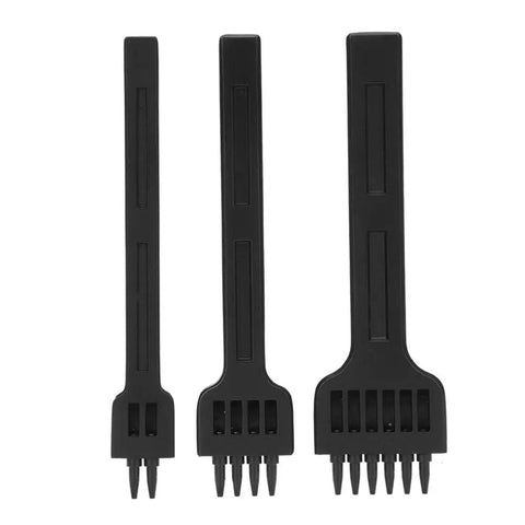 Leather Craft Stitching Punch Tool Set 3 Piece 2 Prong 4 Prong 6 Prong Chisel 4mm with smooth handles and steel tips