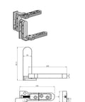 Technical diagram of Beefy Heavy Duty Adjustable Hidden Door Hinge, 80kg Stainless Steel Concealed Pivoting Swing Hinge, Black Finish.