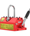 Built Different Heavy Duty Steel Magnetic Lifter Kick Butt Industrial Handheld Magnet for Lifting thick metal plates, red with alloy hanging ring.