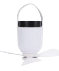 Dpofirs USB Rechargeable Ceiling Fan with LED Lamp, Remote Controlled, compact design with a white body and black top, portable handle.