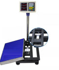Heavy Duty Digital Floor Scale Stainless Steel Platform HD LED Display showing blue surface with control panel for 660 lb capacity.