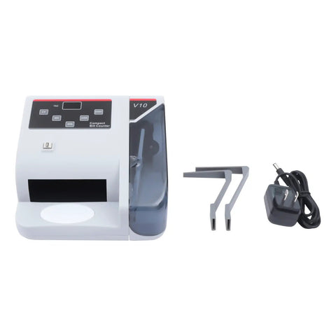 Portable Money Counter Machine With LED Display And Auxiliary Bracket Hands Free Operation, shown with power cord