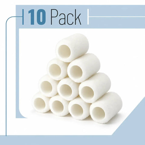 Premium 4 Inch Paint Roller Cover Set 10 Pack Lint Free Durable Foam Core, stacked paint roller covers for smooth application.
