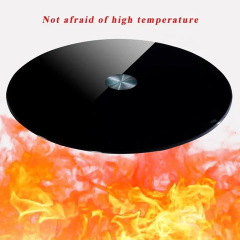 Large Lazy Susan Turntable 360 Degree Rotating Tray With Tempered Glass Display Plate over flames, shatter proof design.