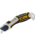 Auto Retractable Safety Utility Knife With Quick Blade Change Box Cutter And 4 Spare Blades Stored In Handle Beefy Zinc Alloy And Anti Slip Grip For Safe Quick Cutting