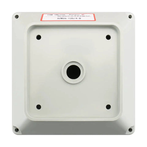 Front view of Heavy Duty Exterior Enclosure Box For 125A Universal Rotary Changeover Cam Switch with mounting holes