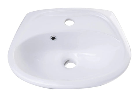 Porcelain Wall Mount Basin With Overflow For Small Bathrooms White Ceramic Sink Compact Fifteen And A Quarter Inches Wide