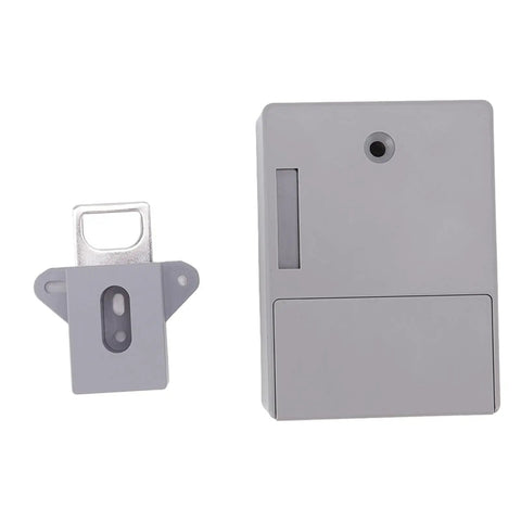 Kick Back And Relax Knowing This Heavy Duty Electronic Cabinet Lock Kit Keeps Your Drawers Locked Tight With Easy Peasy Keypad And Remote Access Plus Crisp Audio Chimes For Rock Solid Kid Safe Storage You Can Trust - gray electronic lock kit displayed with mounting piece.