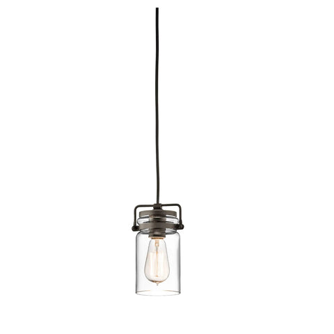 Brinley 7.75 Inch Kitchen Pendant In Olde Bronze With Clear Glass 1 Light Mini Farmhouse Pendant For Over Kitchen Islands Sinks And Dining Tables Industrial Modern Lighting, front view