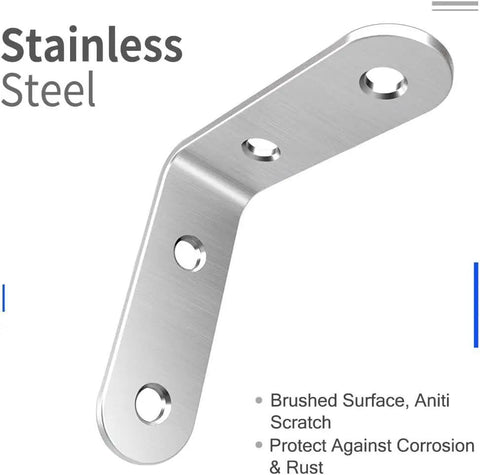 40 Pcs L Bracket Corner Brace Set Stainless Steel 2 Inch 50mm x 50mm Right Angle Shelf Brackets With Screws For Wood Furniture Tables And Chairs