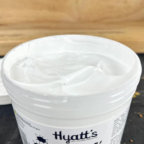 Open Artists Gesso Primer For Acrylic Painting White 1 Gallon container, showing smooth, creamy texture for canvas prep