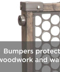 Adjustable Baby Gate For Doorways With Pressure Mount No Drill Setup Easy Tool Free Install Kid Friendly Pet Safe Gate Vintage Wood Gray bumper detail