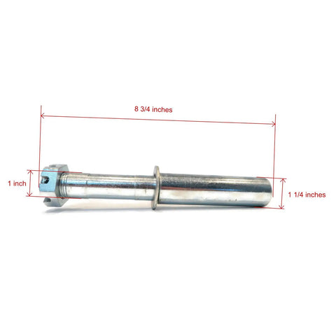Metal spindle from Four Pack Trailer Axle Kits With Four On Four Inch Bolt Idler Hub And One And A Quarter Inch Round BT8 Spindle For 1250 Pound Hub Capacity On 2000 Pound Axle Ready To Install, showing measurements.