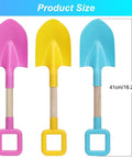 16 Inch Kids Beach Shovel Set Of 3 Durable Wood Handle ABS Plastic Sand Snow Garden Shovels, bright colorful design